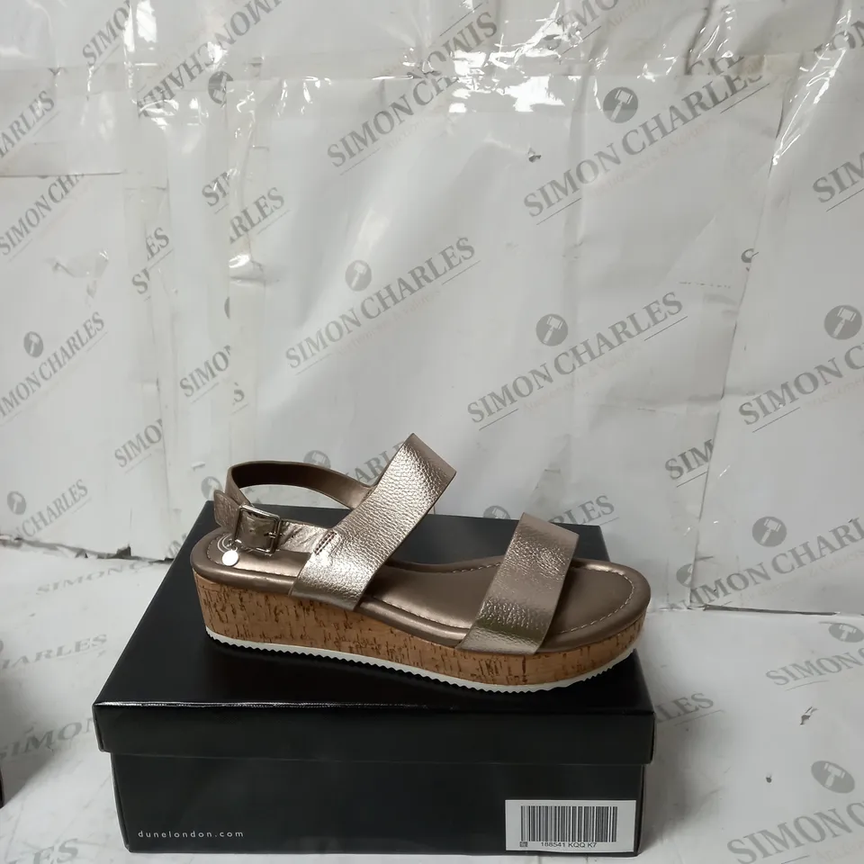 BOXED DUNE WOMANS PEWTER LEATHER SANDLES SIZE 7
