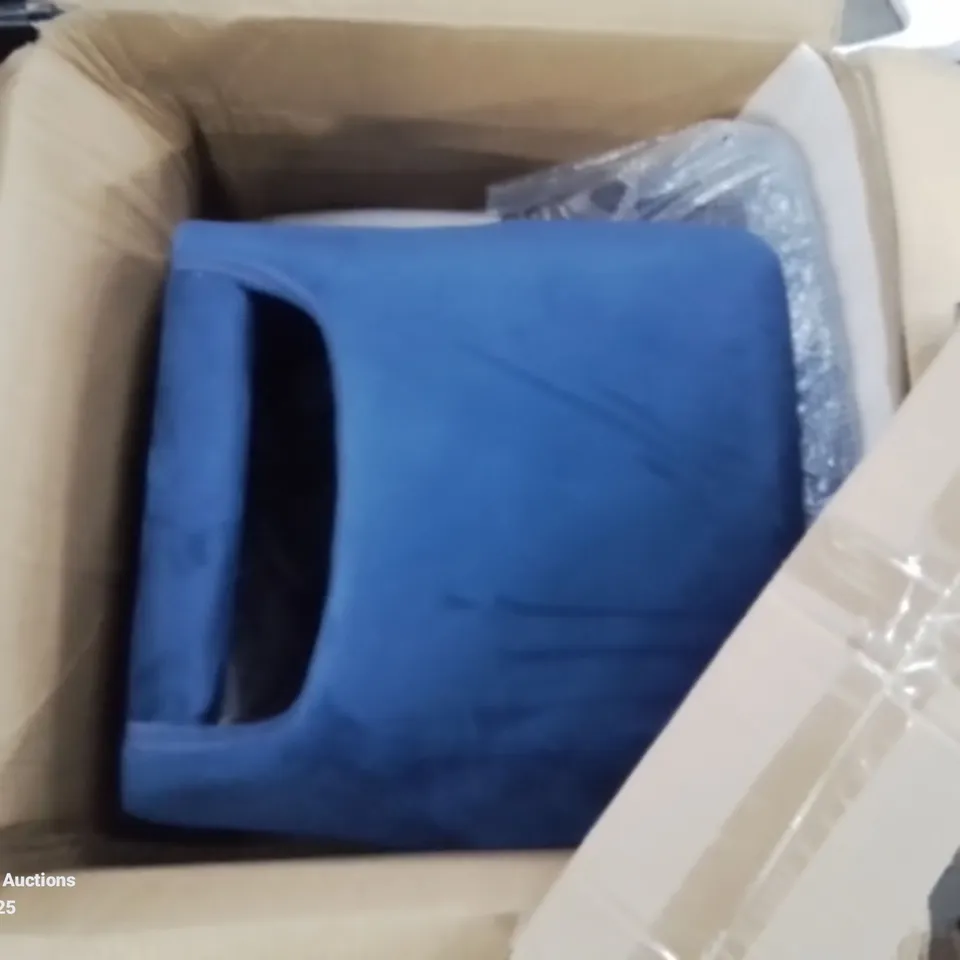 BOXED PAIR OF BLUE FABRIC DINING CHAIRS