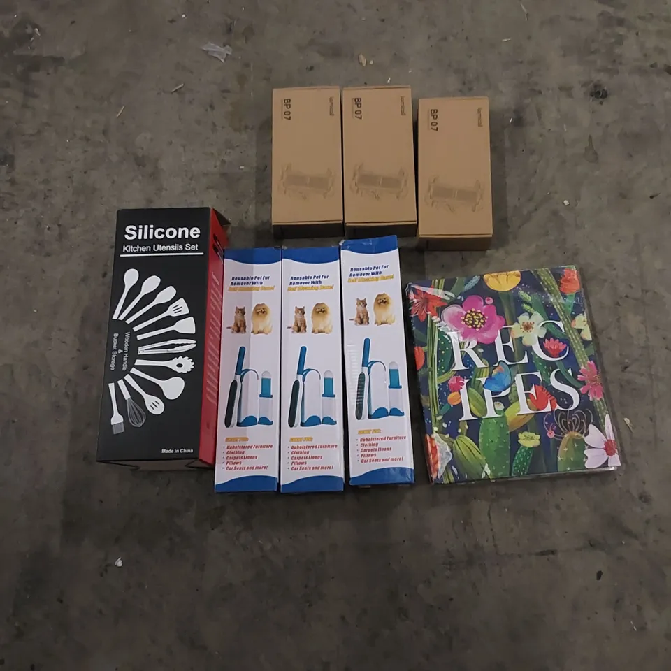 PALLET TO CONTAIN ASSORTED HOUSEHOLD ITEMS AND CONSUMER PRODUCTS. INCLUDING PHONE HOLDERS, PHONE CASES, PET FUR REMOVERS, KITCHEN UTENSIL SET ETC