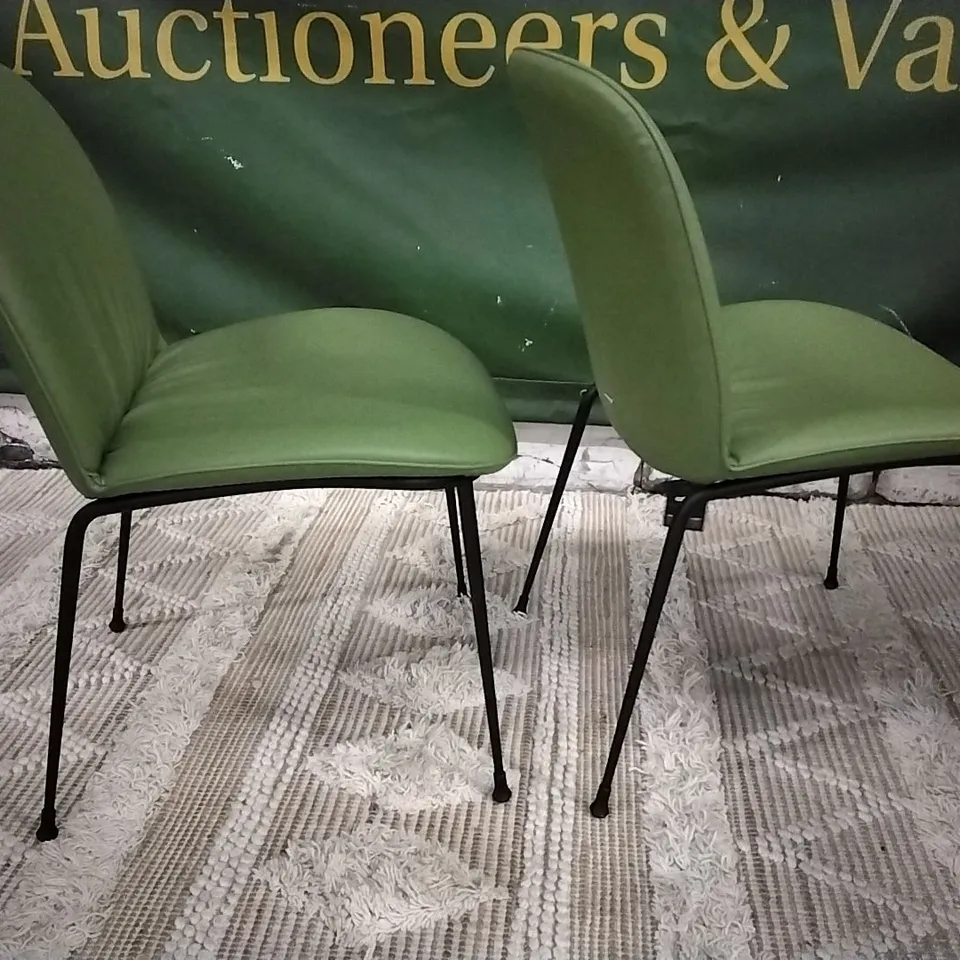 PAIR OF ITALIAN MADE CATTELAN GREEN LEATHER DINING CHAIRS 