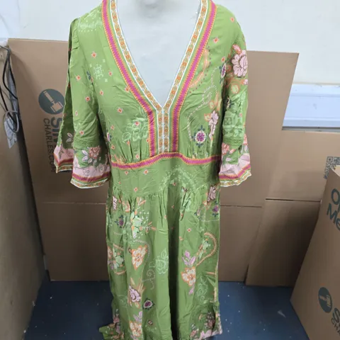 MONSOON WOMEN’S GREEN FLORAL MAXI DRESS, UK 14 (EU 42, US 10)