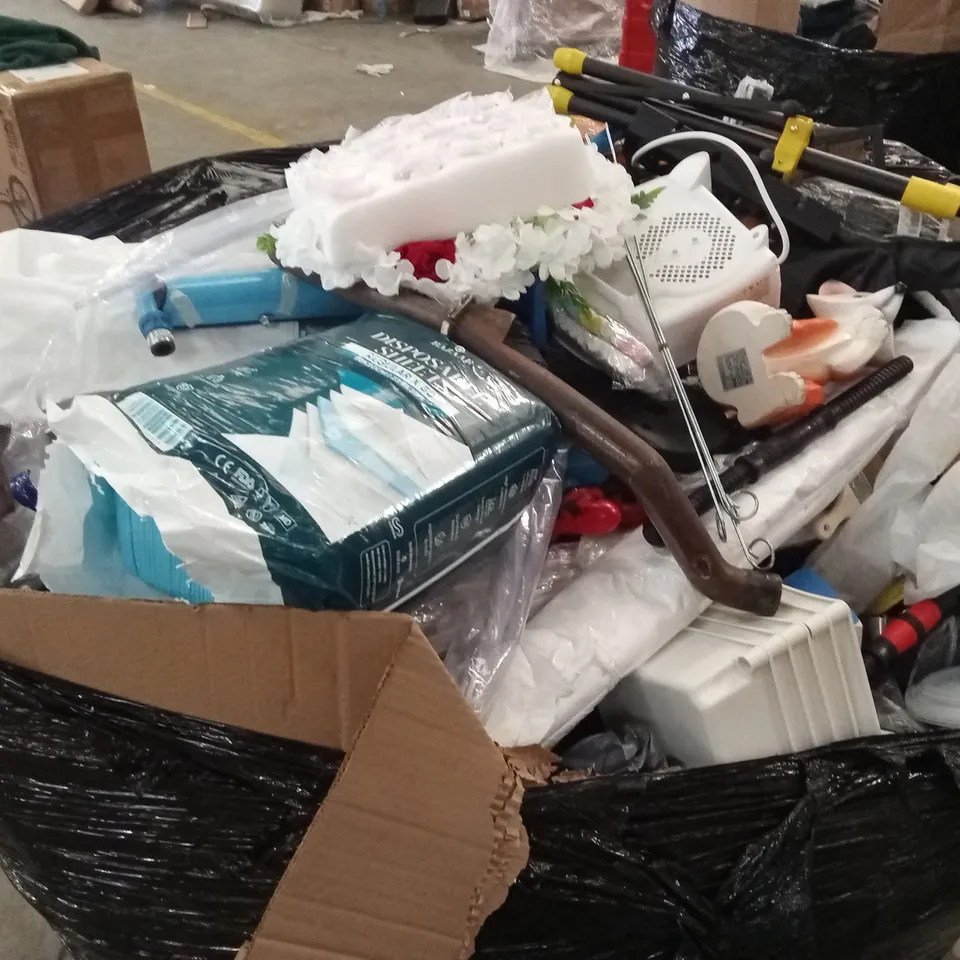 PALLET OF ASSORTED HOUSEHOLD GOODS AND PRODUCTS TO INCLUDE; PLAYSTATION CONTROLLER, DISPOSABLE SHEETS, HEATER ETC