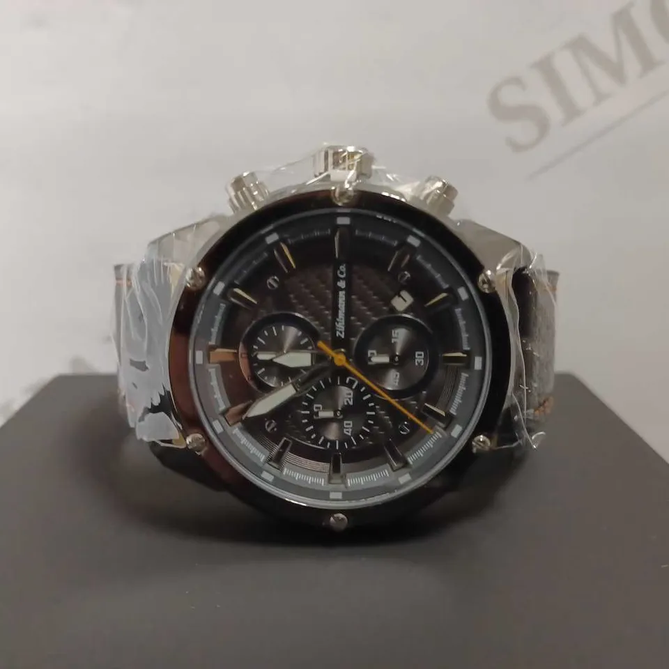 MEN’S ZIHLMANN & CO CHRONOGRAPH WATCH – MODEL ZC60 - BLACK DIAL WITH SUB DIALS – 3ATM WATER RESISTANT – GENUINE LEATHER STRAP 