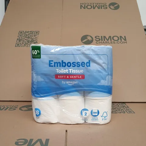EMBOSSED TOILET TISSUE – 2-PLY, 18 ROLLS, SOFT & GENTLE BY AMAZON