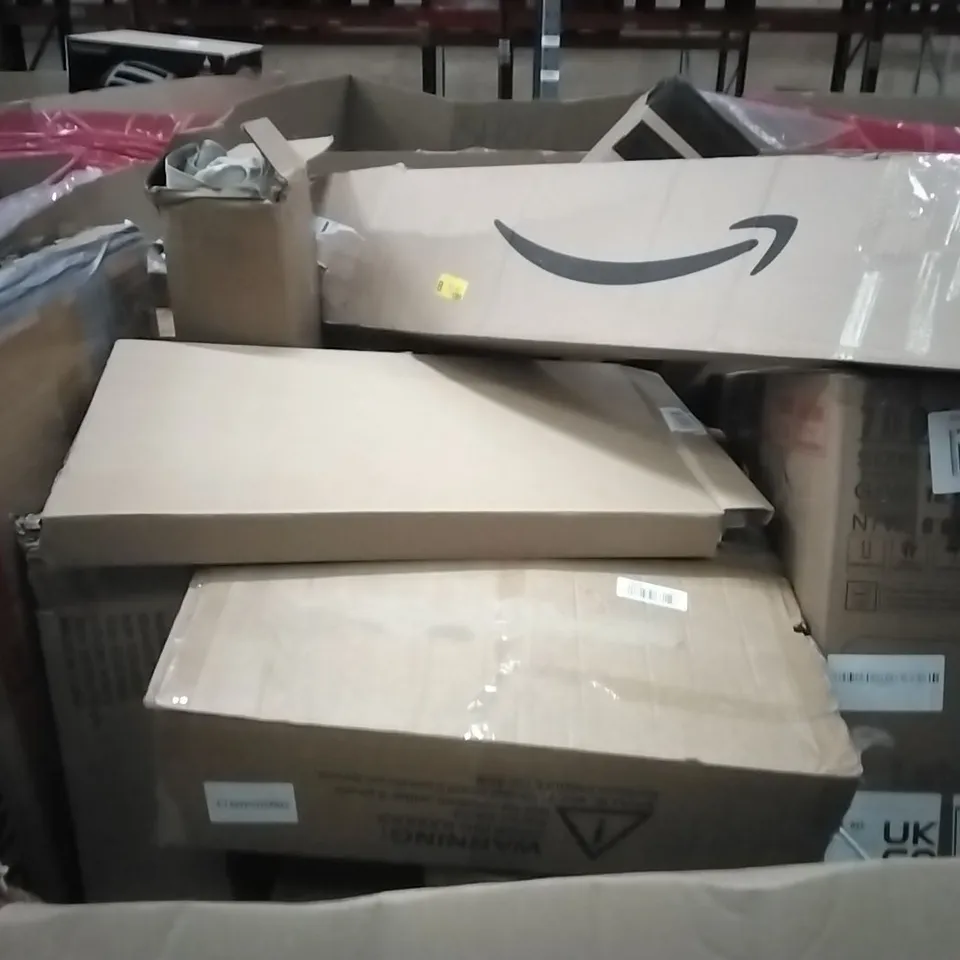 PALLET OF HOUSEHOLD ITEMS TO INCLUDE DIAMOND FRYING PAN SET, PATIO UMBRELLA, AQUARIUM LED LIGHTS ECT 