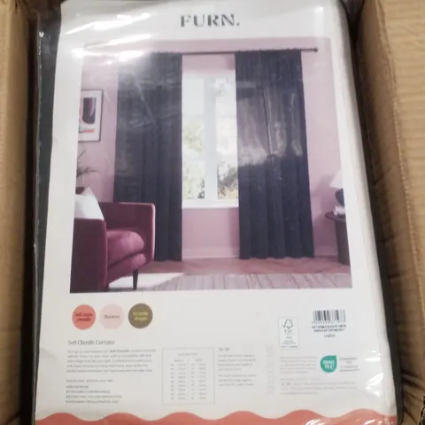 BOXED FURN. SOFT CHENILLE BLACKOUT CURTAINS 229×183CM - NAVY