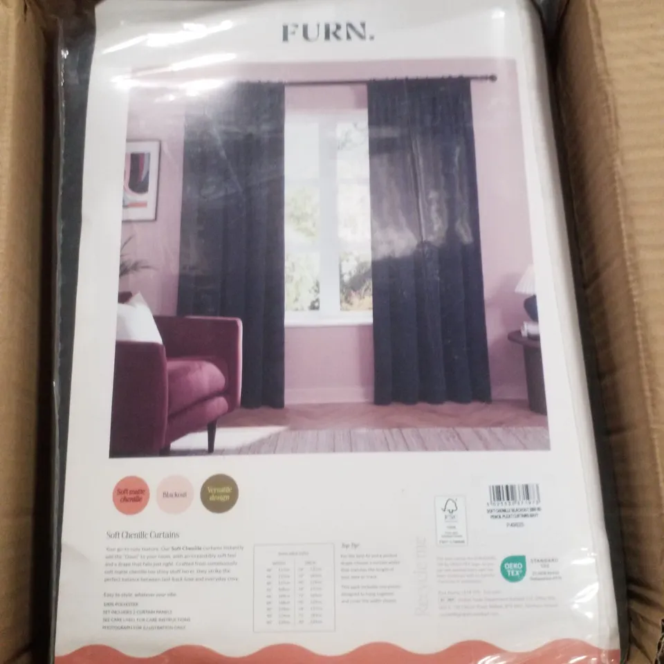 BOXED FURN. SOFT CHENILLE BLACKOUT CURTAINS 229×183CM - NAVY