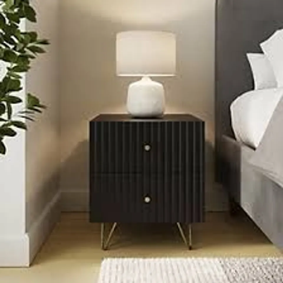 BOXED GFW THALIA BLACK 2 DRAWER BEDSIDE TABLE