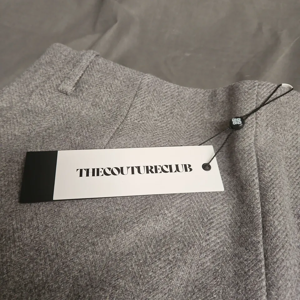 THE COUTURE CLUB HERRINGBONE TAILORED MINI SHORTS – GREY, UK14