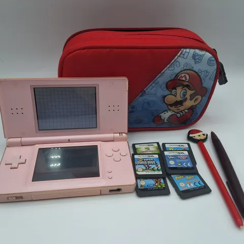 NINTENDO SWITCH DS LITE WITH CARRY CASE, PENS AND 6 GAMES