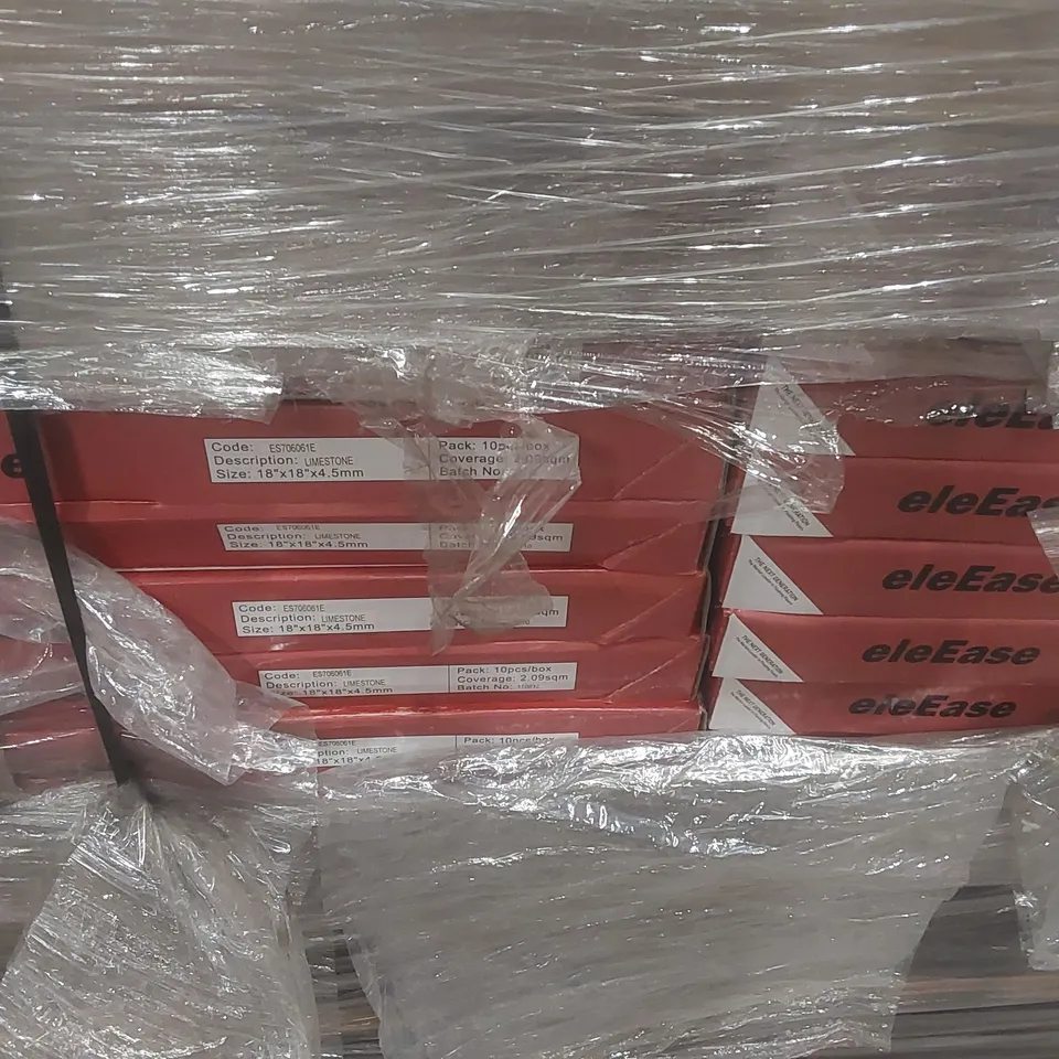 PALLET CONTAINING A VERY LARGE QUANTITY OF ASSORTED VINYL FLOORING INCLUDING: ELEEASE LIMESTONE, CONTESSE EASYLOCK WIDE GOLDEN OAK ACRYLIC ECT