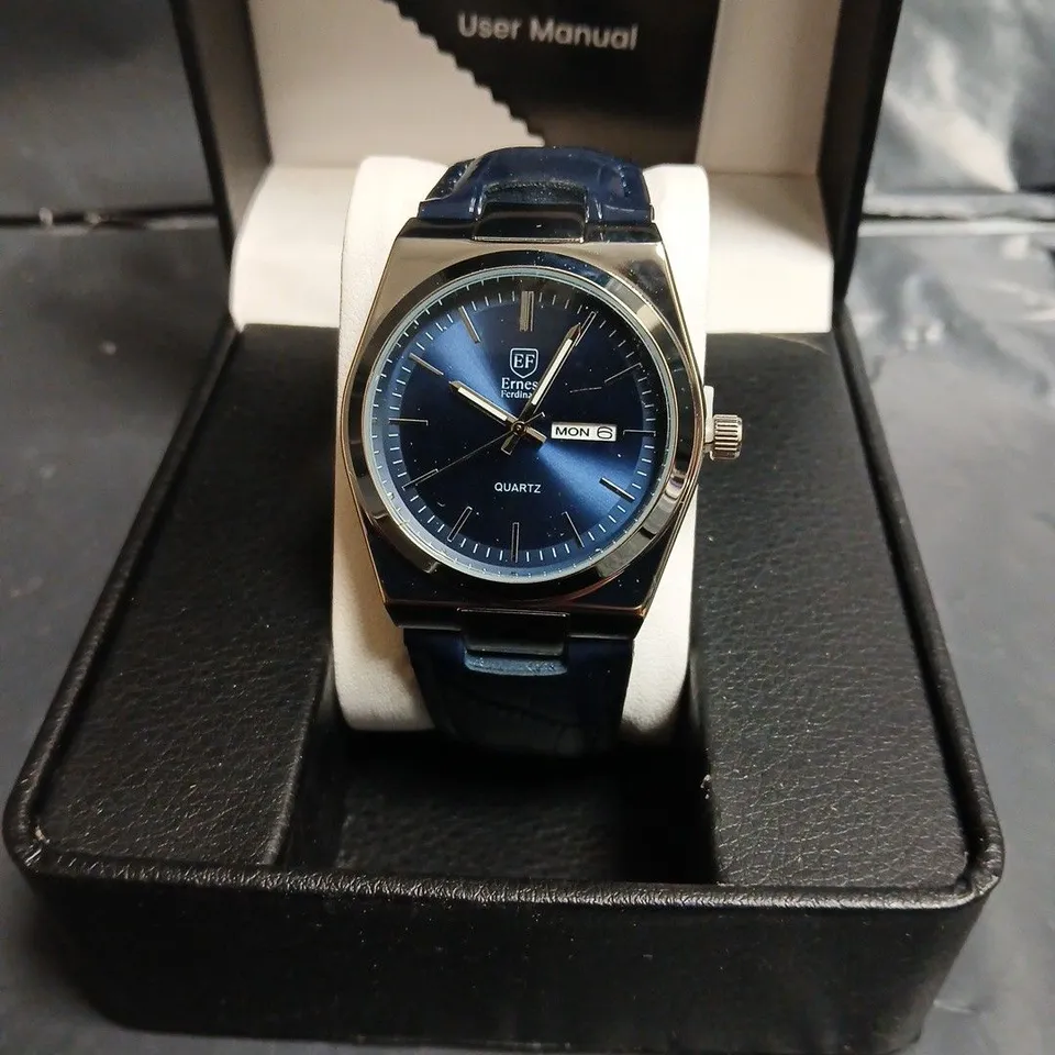 ERNEST FERDINAND QUARTZ WRISTWATCH – BLUE STRAP, BOXED