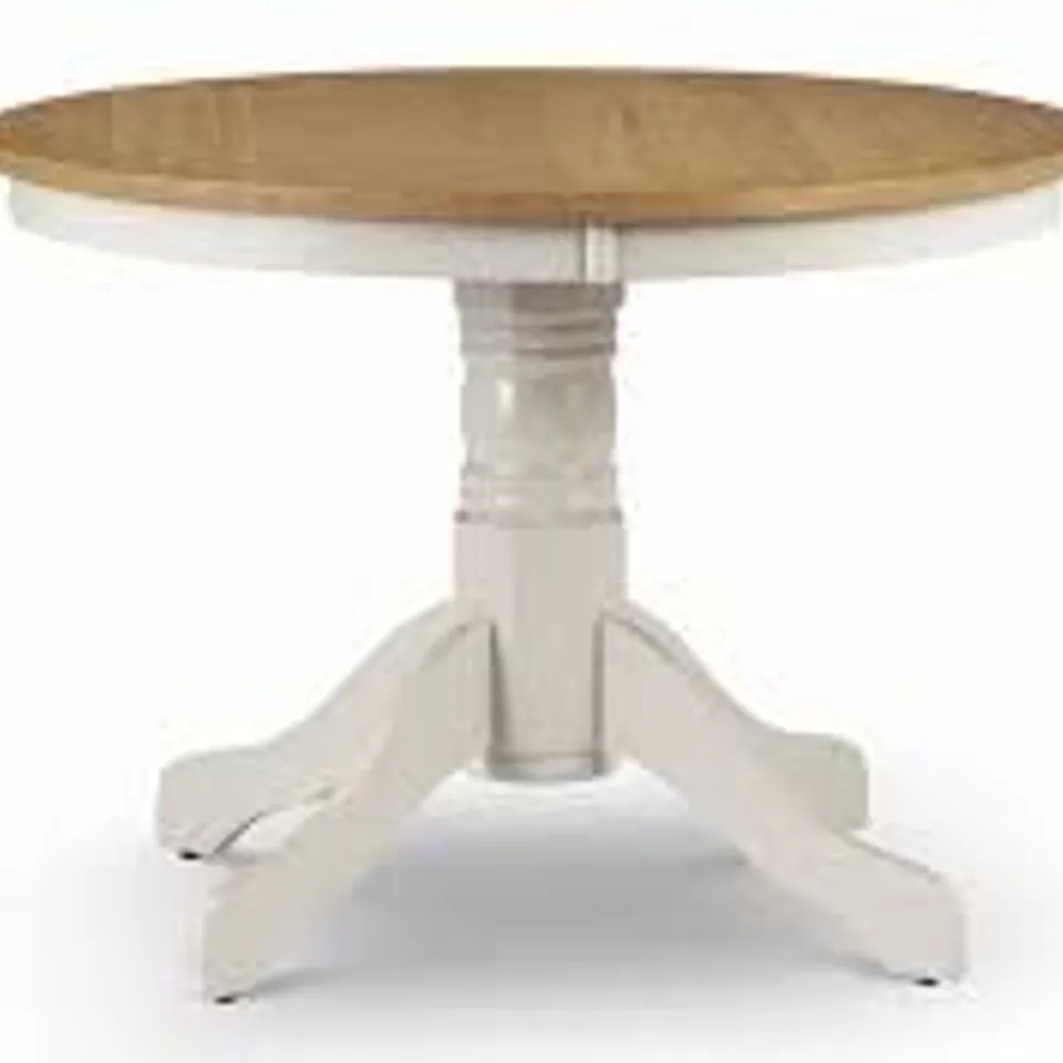 BOXED JULIAN BOWEN DAVENPORT ROUND PEDESTAL TABLE - OAK/ELEPHANT GREY (2 BOXES)