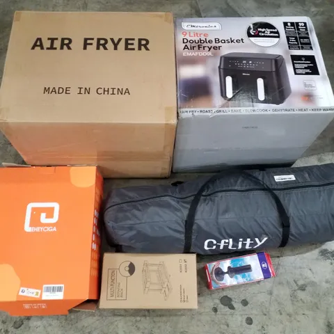 PALLET OF ASSORTED PRODUCTS INCLUDING AIR FRYER, MULTI-FUNCTION ROTATING RACK, TV ANTENNA, FOLDABLE CLOTHES RACK