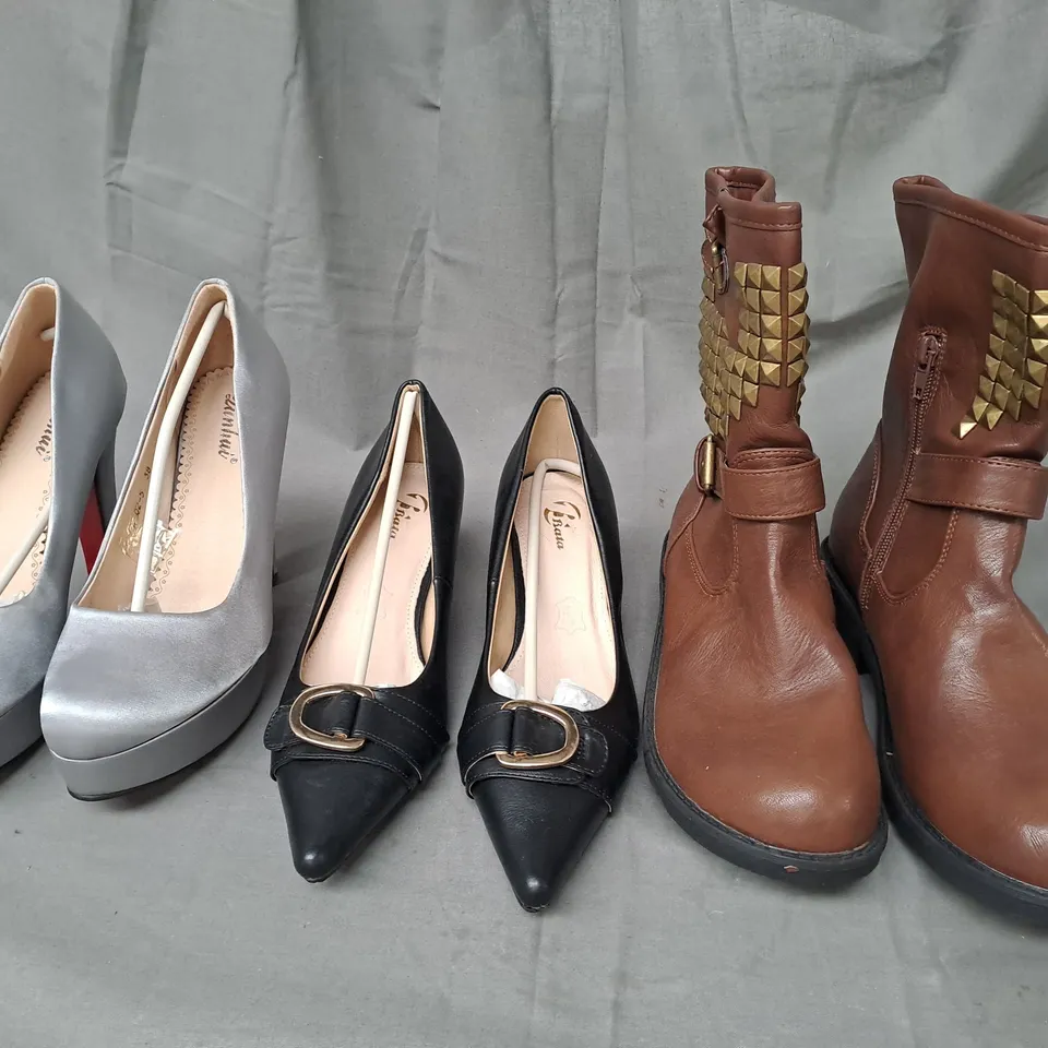 BOX OF APPROXIMATELY 10 ASSORTED PAIRS OF SHOES IN VARIOUS COLOURS, STYLES, AND SIZES