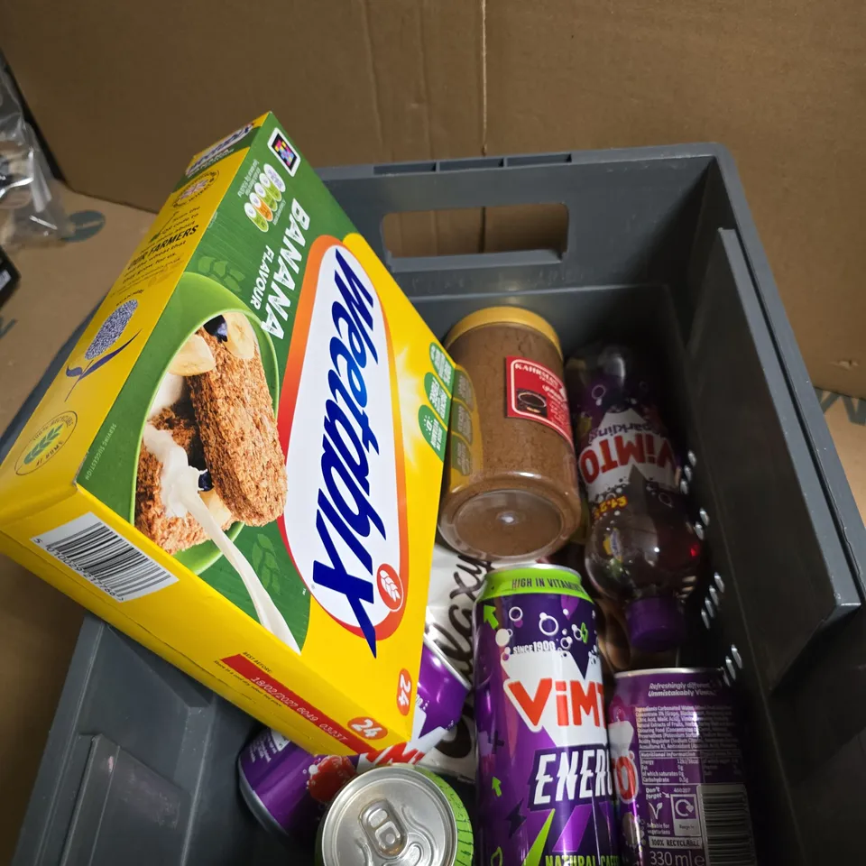 APPROXIMATELY 8 ASSORTED FOOD AND DRINK ITEMS INCLUDING WEETABIX BANANA FLAVOUR AND VIMTO ENERGY DRINK