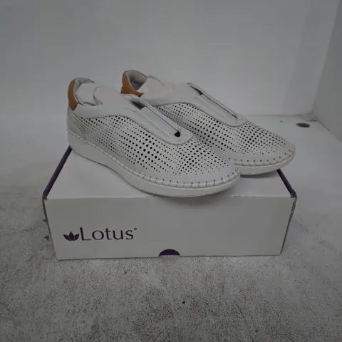 LOTUS WHITE LEATHER PERFORATED SLIP-ON SHOES – UK 6.5