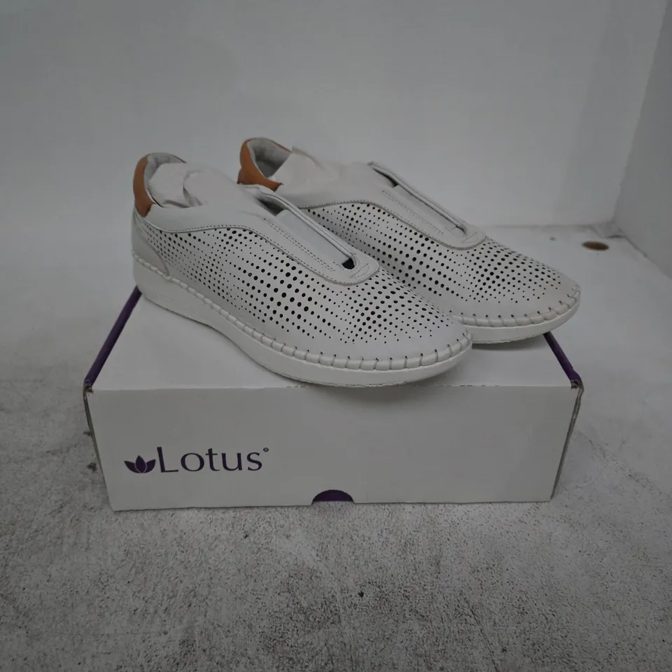LOTUS WHITE LEATHER PERFORATED SLIP-ON SHOES – UK 6.5