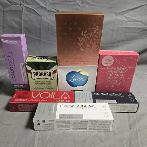 TOTE OF APPROXIMATELY 8 ASSORTED COSMETIC AND BEAUTY ITEMS TO INCLUDE PERFUMES, REVLON AND AFTER SHAVE BALM