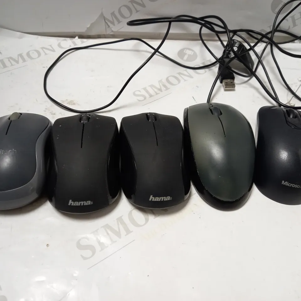 LOT OF APPROX 15 ASSORTED WIRELESS AND WIRED MOUSES TO INCLUDE MICROSOFT, LOGITECH, HAMA, ETC
