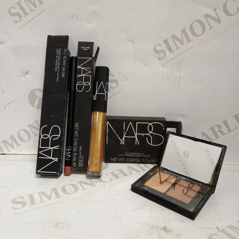 LOT OF 3 NARS MAKEUP PRODUCTS TO INCLUDE DUO EYESHADOW SILK ROAD 3930, LIP LINER VENCE 9072, LIP GLOSS SEXY TIME 5956