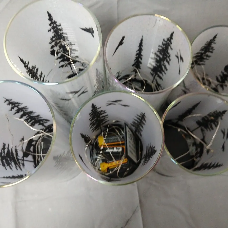 Set of 6 plastic Woodland Silhouette Design led jars
