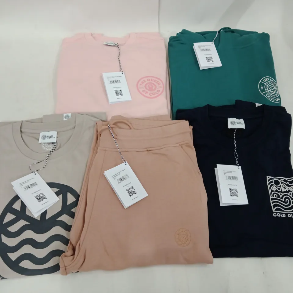 BOX OF MIXED ASSORTMENT OF BRAND NEW BRASS MONKEY CLOTHING ITEMS INCLUDING - HOODIES, SWEATERS, T-SHIRTS, joggers - MIXED SIZES - APPROXIMATELY 28 ITEMS