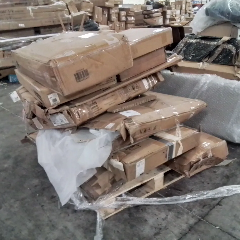 PALLET CONTAINING INCOMPLETE FURNITURE SETS TO INCLUDE;TABLE,CUSHION FOR BAR STOOL,RADIATOR COVER