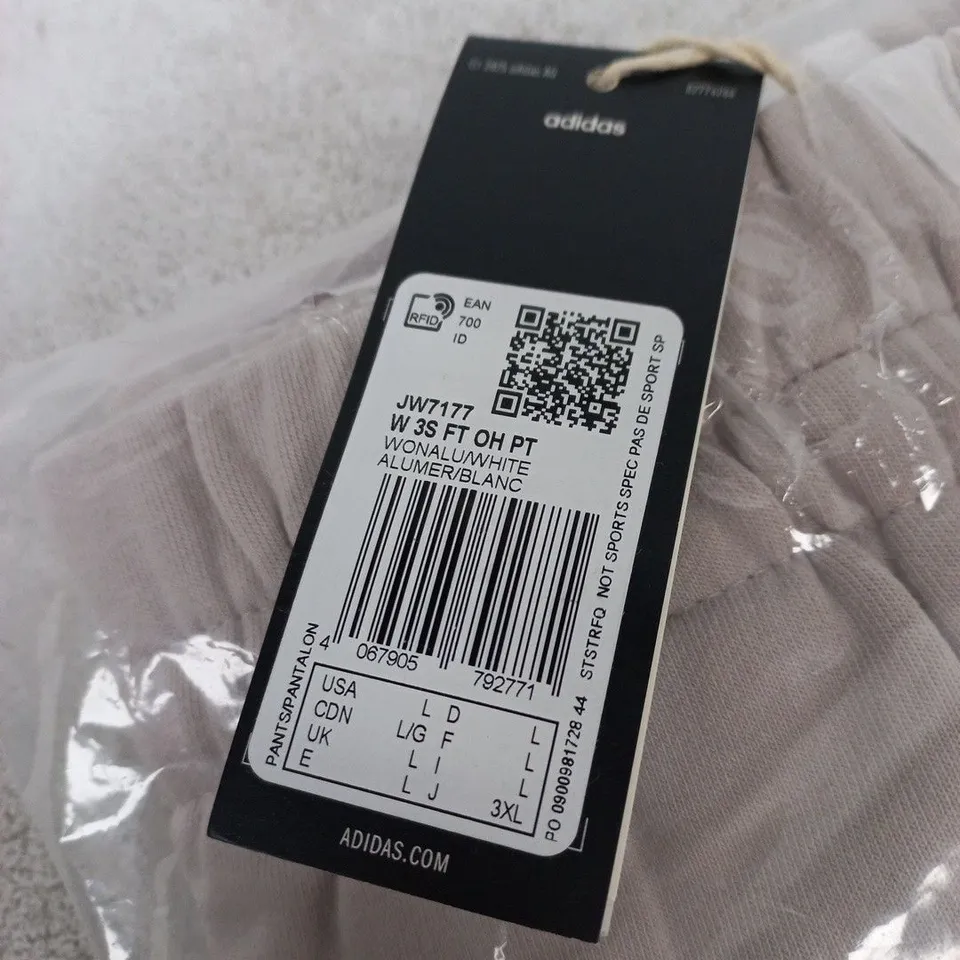 ADIDAS TRACK PANTS – LILAC WITH WHITE STRIPES, UK SIZE L (US L)