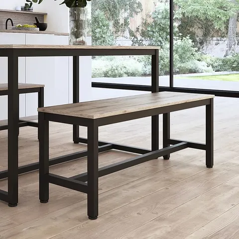 BOXED AVENUE DINING BENCH, 150cm NATURAL OAK EFFECT & BLACK STEEL (1 BOX)