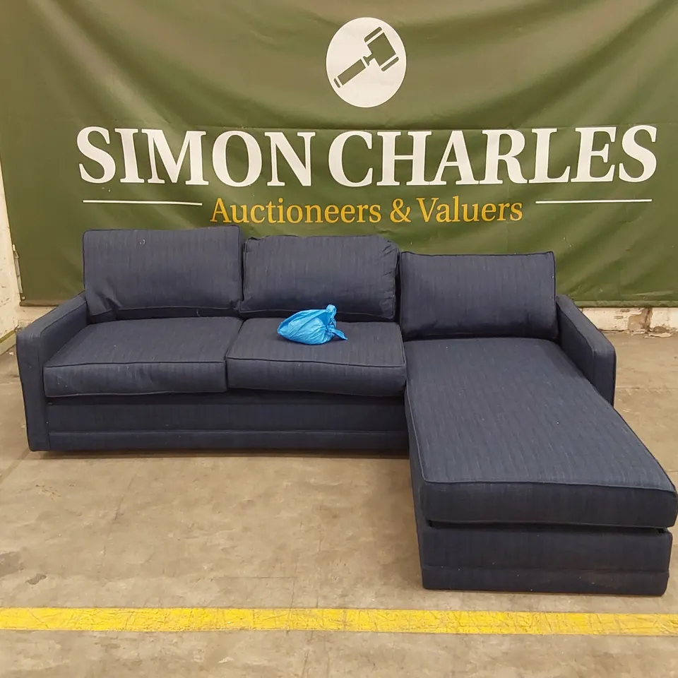 QUALITY DESIGNER CHAISE CORNER SOFA BED - NAVY BLUE FABRIC