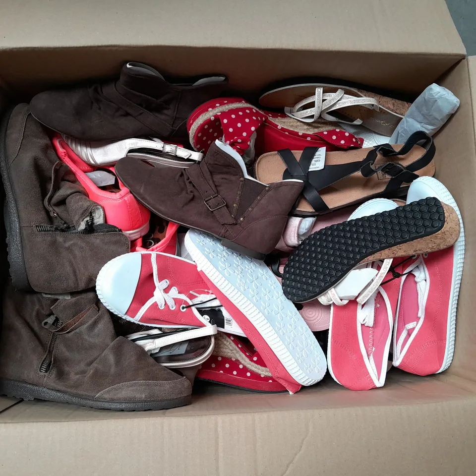 APPROXIMATELY 15 PAIRS OF LADIES SHOES. ASSORTED SIZES, COLOURS AND STYLES