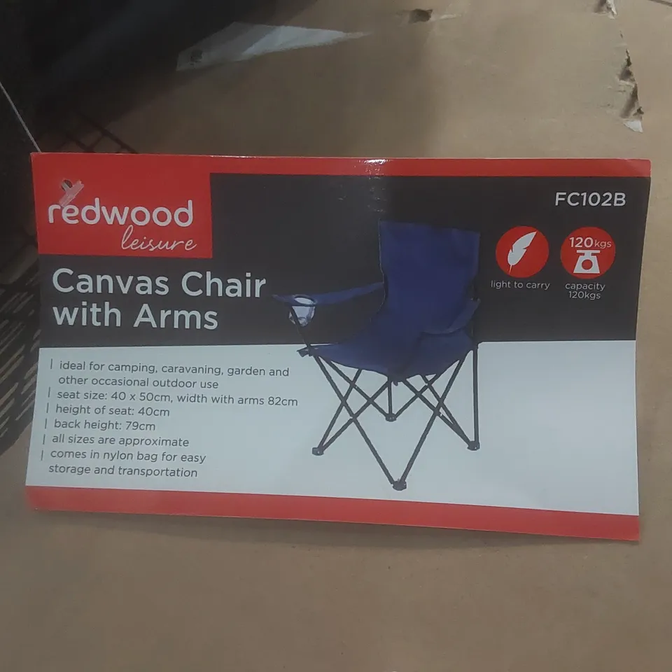 REDWOOD CANVAS CHAIR WITH ARMS IN CARRY BAG - BLUE