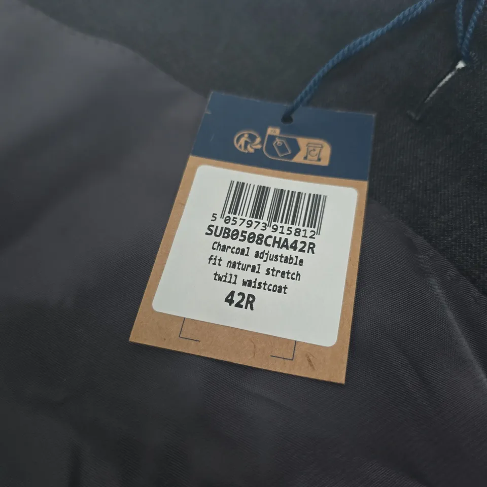 CHARLES TYRWHITT CHARCOAL TWILL WAISTCOAT – UK 42R (ADJUSTABLE FIT)