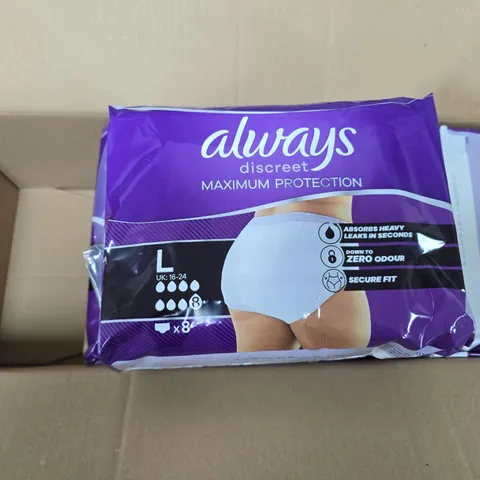 ALWAYS DISCREET MAXIMUM PROTECTION INCONTINENCE UNDERWEAR – LARGE (UK 16–24) – 4 PACKS (8 PER PACK)