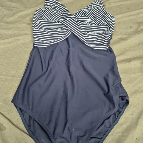 FIGLEAVES TWIST FRONT SWIM SUIT - NAVY AND WHITE - SIZE 36C