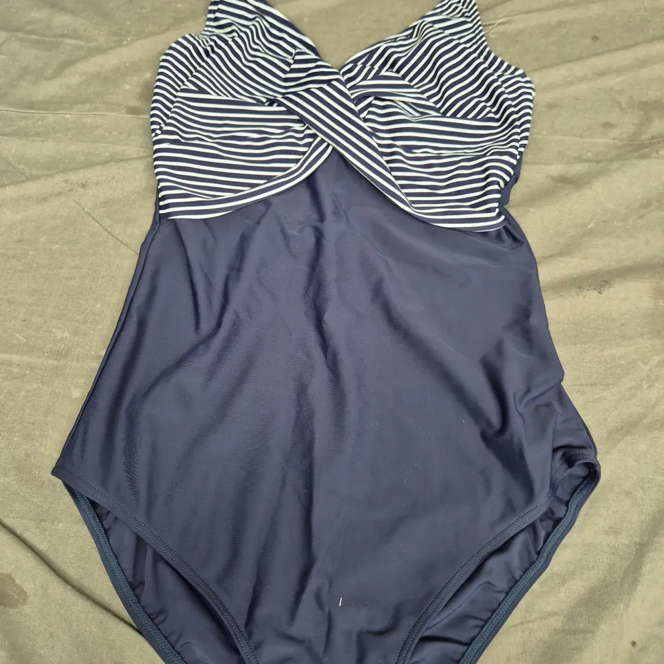 FIGLEAVES TWIST FRONT SWIM SUIT - NAVY AND WHITE - SIZE 36C