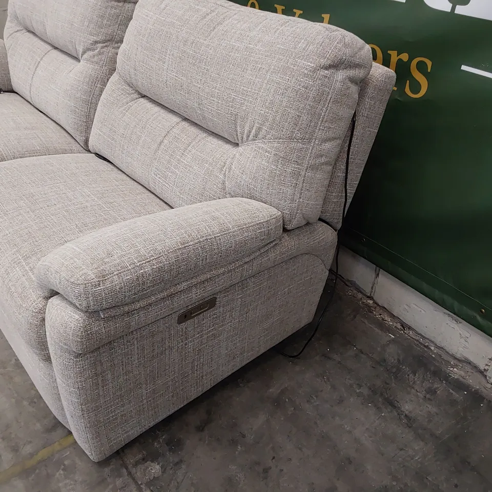 QUALITY BRITISH DESIGNER G PLAN SEATTLE POWER RECLINING THREE SEATER SOFA BEACH CARAMEL FABRIC 