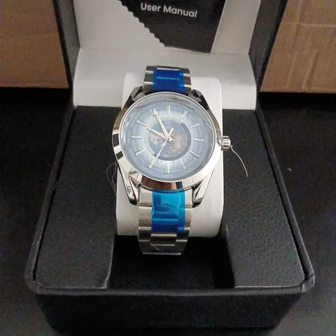 ERNEST FERDINAND WRISTWATCH - STAINLESS STEEL BRACELET WITH BLUE ACCENTS (BOXED)