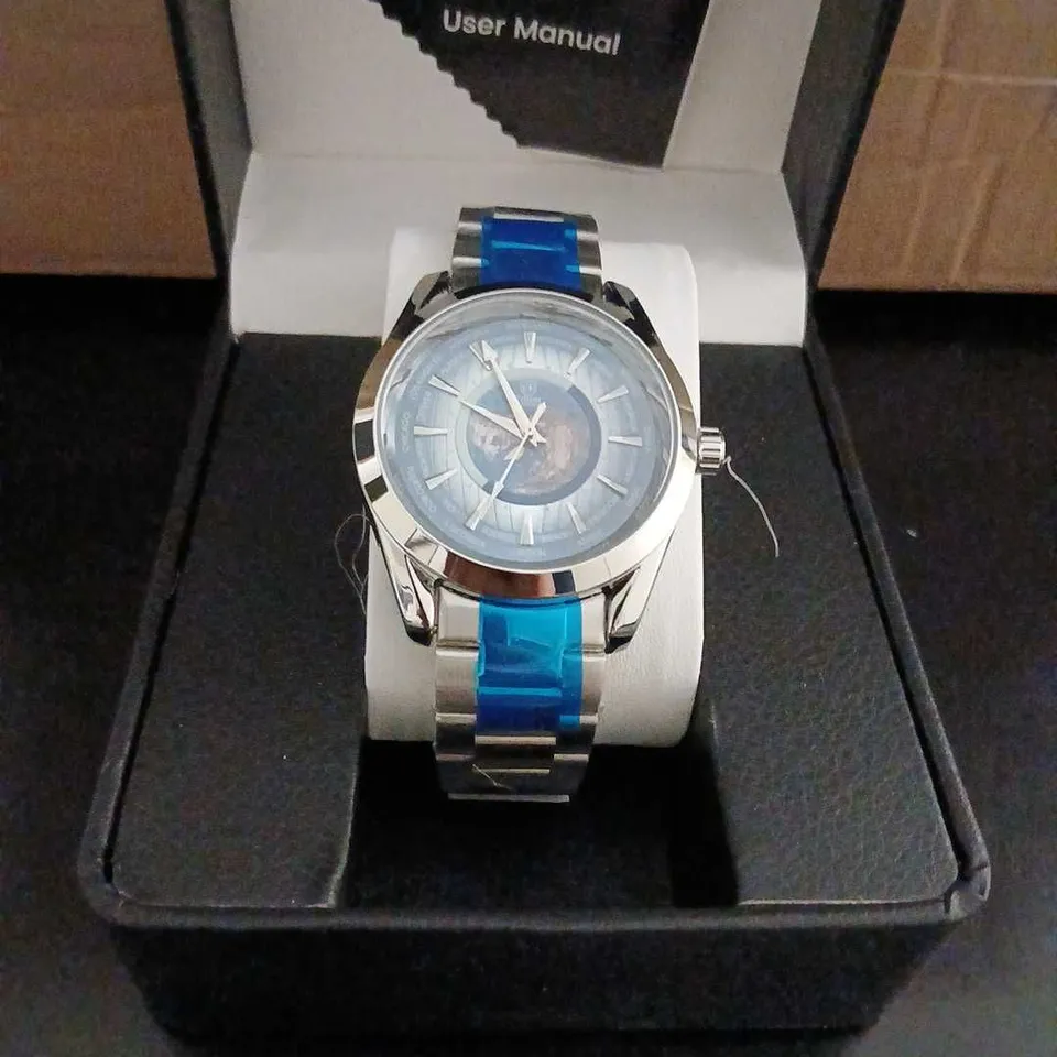 ERNEST FERDINAND WRISTWATCH - STAINLESS STEEL BRACELET WITH BLUE ACCENTS (BOXED)