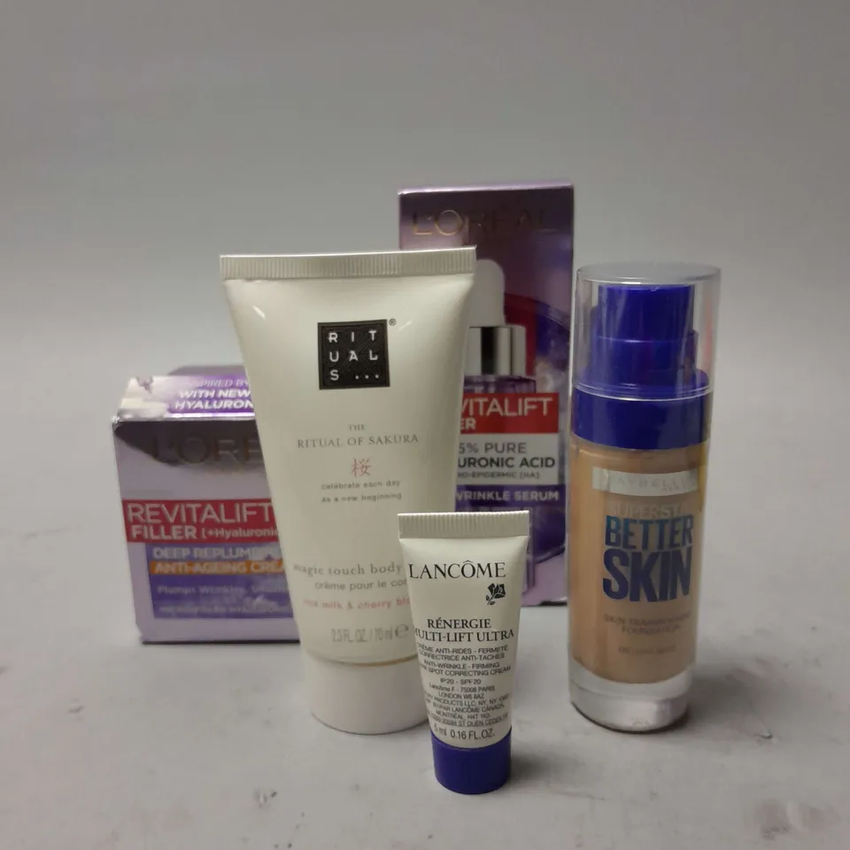 APPROXIMATELY 20 ASSORTED HEALTH & BEAUTY ITEMS TO INCLUDE ,MAYBELLINE SUPER STAY SKIN FOUNDATION LIGHT BEIGE (30ML) ,L'OREAL REVITALIFT FILLER 1.5% HYALURONIC ACID, LANCOME RENERGIE MULTI-LIFT ULTRA 