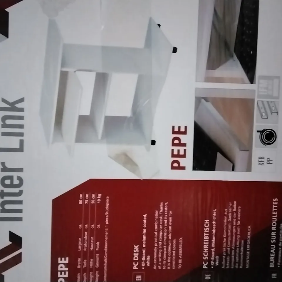 BOXED INTERLINK PEPE PC DESK IN WHITE , W80 X D75 X H50CM