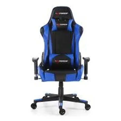 BOXED DESIGNER GT FORCE PRO FX LEATHER RACING SPORTS OFFICE CHAIR IN BLACK & BLUE