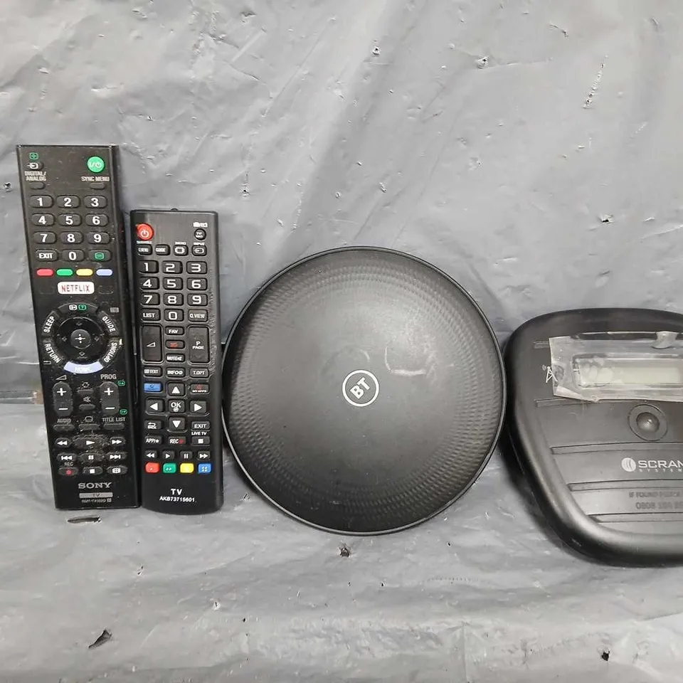 BOX OF APPROXIMATELY 12 ASSORTED ITEMS TO INCLUDE - SONY REMOTE , BT HUB , ALCOHOL MONITORING SYSTEMS ETC