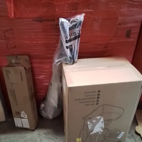PALLET OF ASSORTED HOUSEHOLD GOODS AND PRODUCTS TO INCLUDE;CHILDREN CAR SEAT,CRUTCHES,BICYCLE STAND
