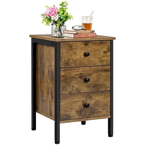 BOXED LORIE 3 DRAWER STORAGE BEDSIDE TABLE , DARK WOOD 