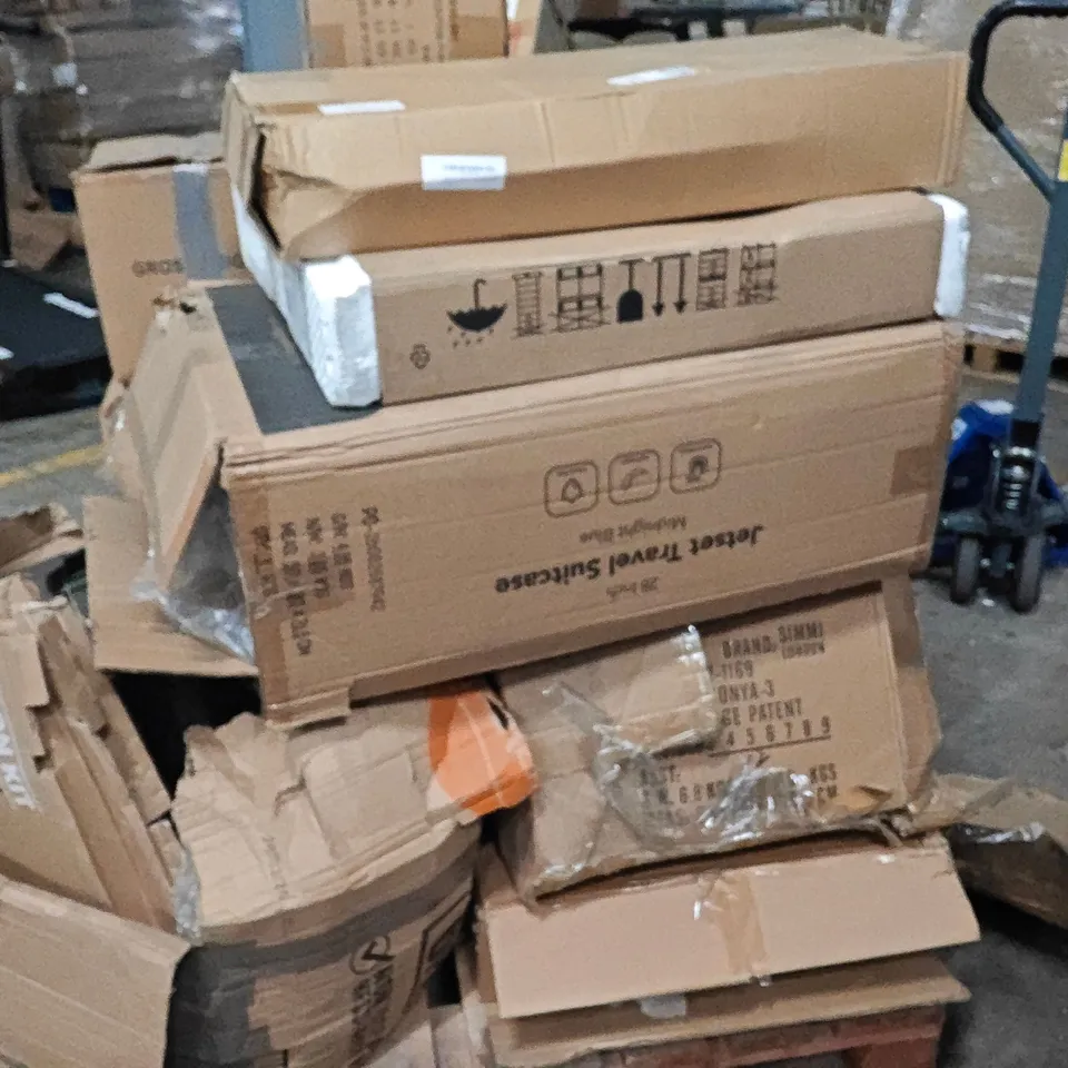 PALLET OF ASSORTED HOUSEHOLD GOODS AND PRODUCTS TO INCLUDE; INDUCTION HOB, SUITCASE,NEON LIGHT