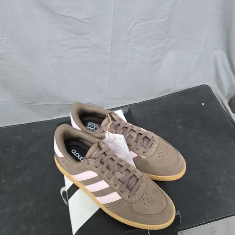ADIDAS BREAKNET SLEEK WOMEN'S SNEAKERS – BROWN SUEDE WITH PINK STRIPES, UK 5 (EU 38)