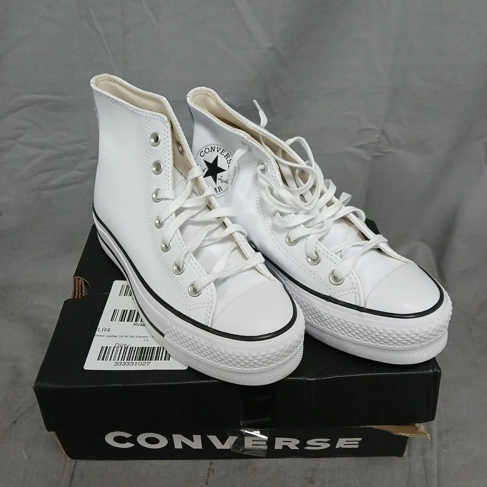 CONVERSE WOMENS LEATHER LIFT HI TOP TRAINERS - 4.5