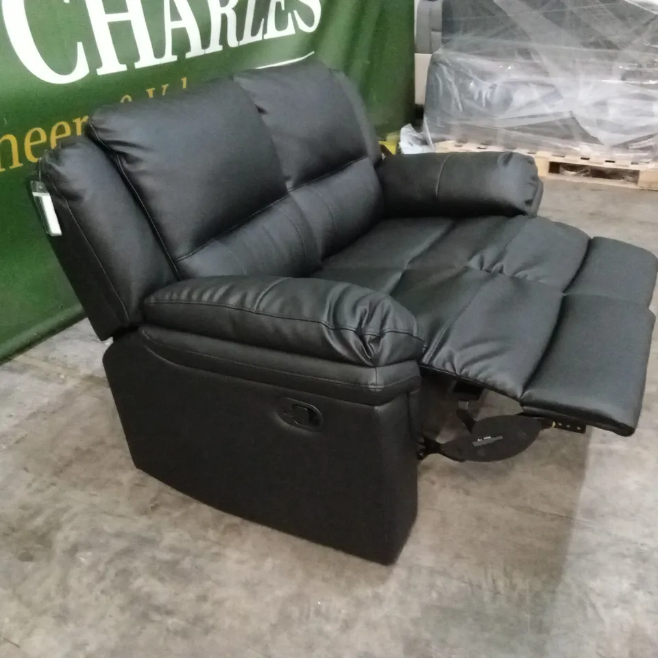 ALBION LUXURY FAUX LEATHER 2 SEATER HIGH BACK MANUAL RECLINER SOFA - BLACK RRP £549